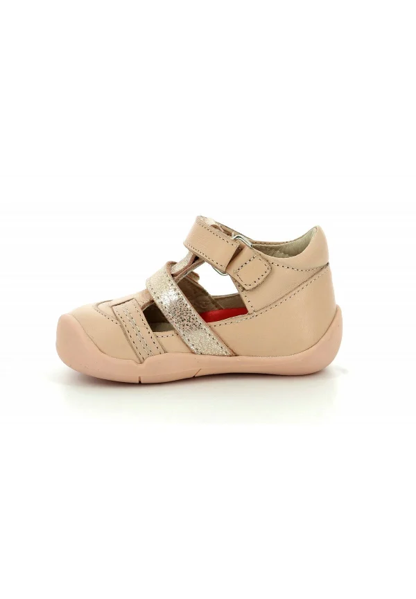 Kickers Salomés Cuir Wafel – Chaussures Premiers Pas – Rose Clair 1