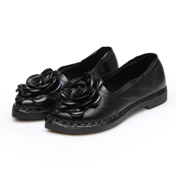 Chaussures Vintage Femme Mocassins Noir Fleurs 1