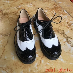 Chaussures Vintage Brogue Noir Blanc 25